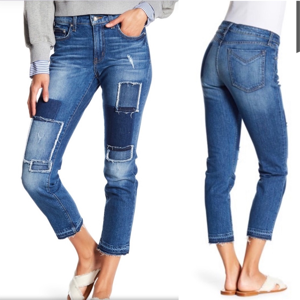 10 CROSBY DEREK LAM Mila Patchwork Fray Hem Jeans Size 25